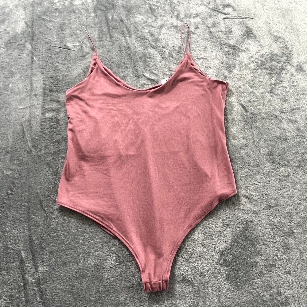 GAZE Womens Mauve Spaghetti Strap Scoop Neck Bodysuit Size Large L Basic Solid